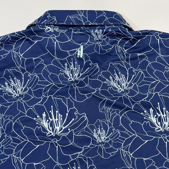 Johnnie-O Polo Shirt Mens XL Blue Floral Print Performance Stretch Golf Casual - Picture 3 of 10
